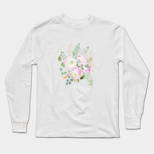 pink eustoma flowers watercolor Long Sleeve T-Shirt by colorandcolor